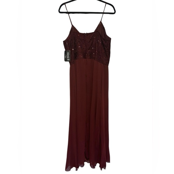 NWT Alexa B Nites Burgundy Full Length Sequin Top Dress 16W - Picture 3 of 9